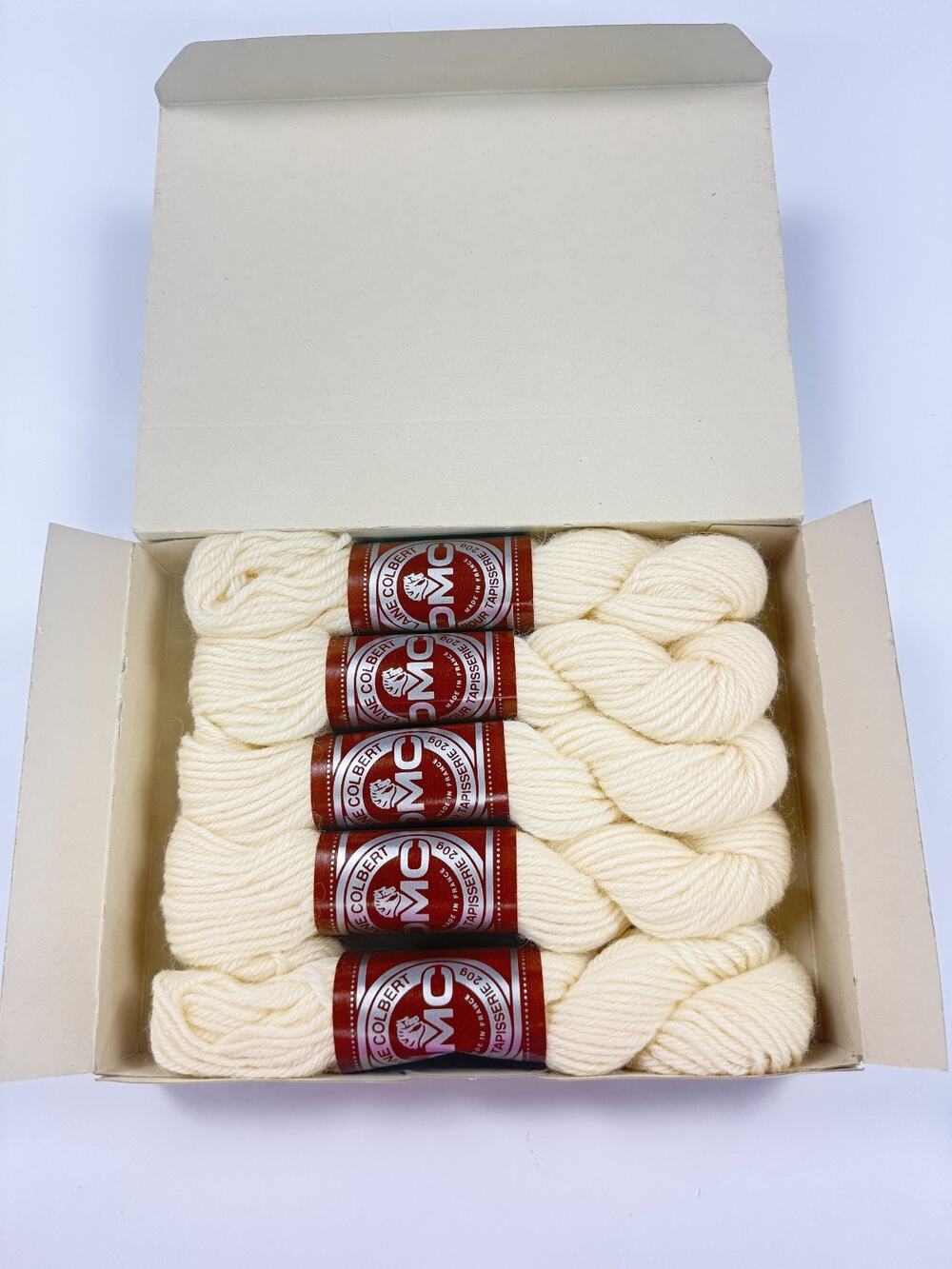 Vintage DMC Laine Colbert Large 20g Tapestry Wool Skeins Ecru Art 487 Box of 5